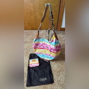 EUC, Coach Hampton Watercolor Scribble Hobo Bag, Wallet & Dust Bag